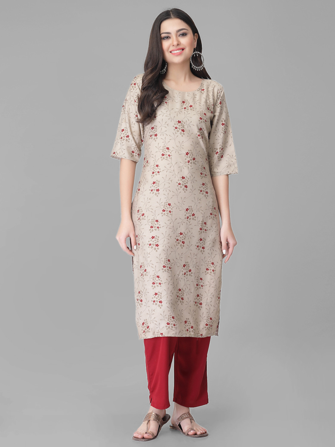 Image of 1 Stop Fashion Printed Crepe Straight Kurta for Women (Multicolor)