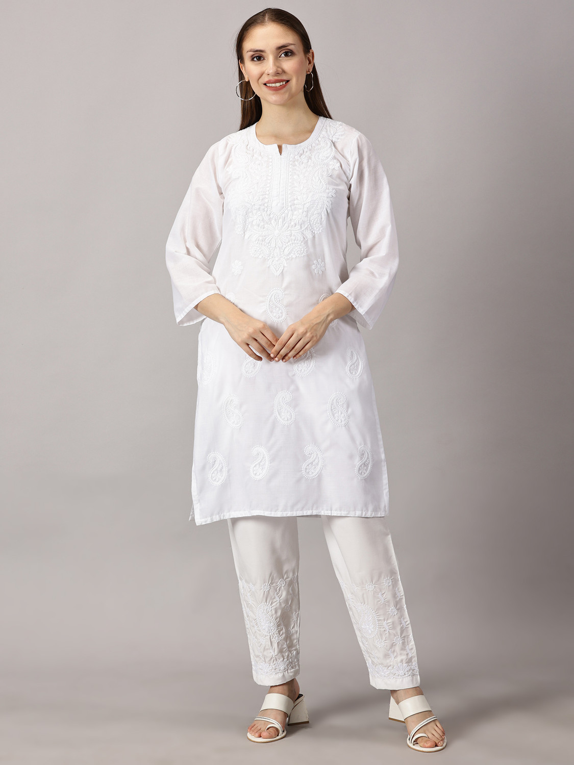 Image of ABC Solid Pure Cotton Straight Kurta for Women (Orange)