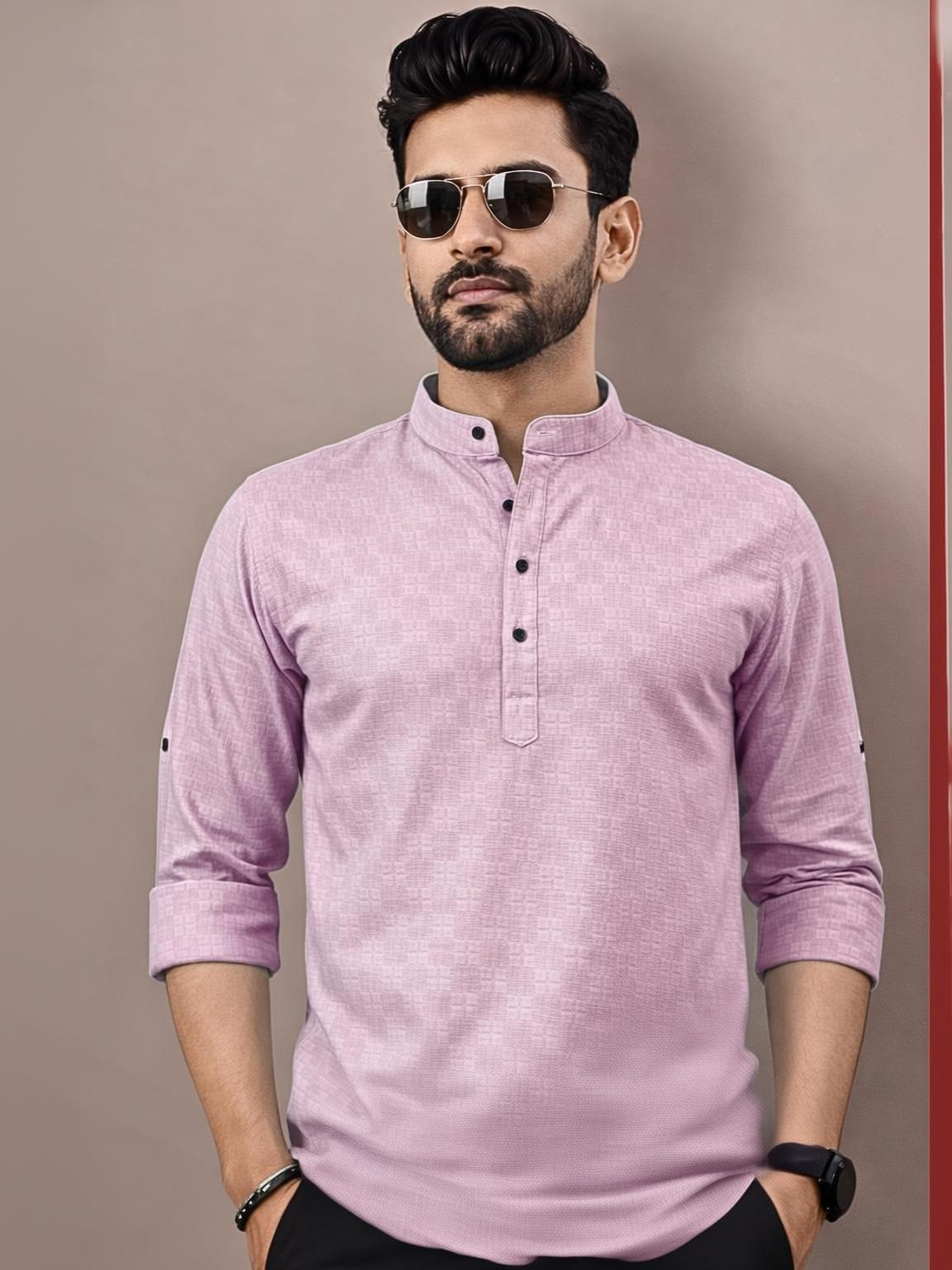 Image of Varbandhan Self Design Jacquard Straight Kurta for Men (Purple)