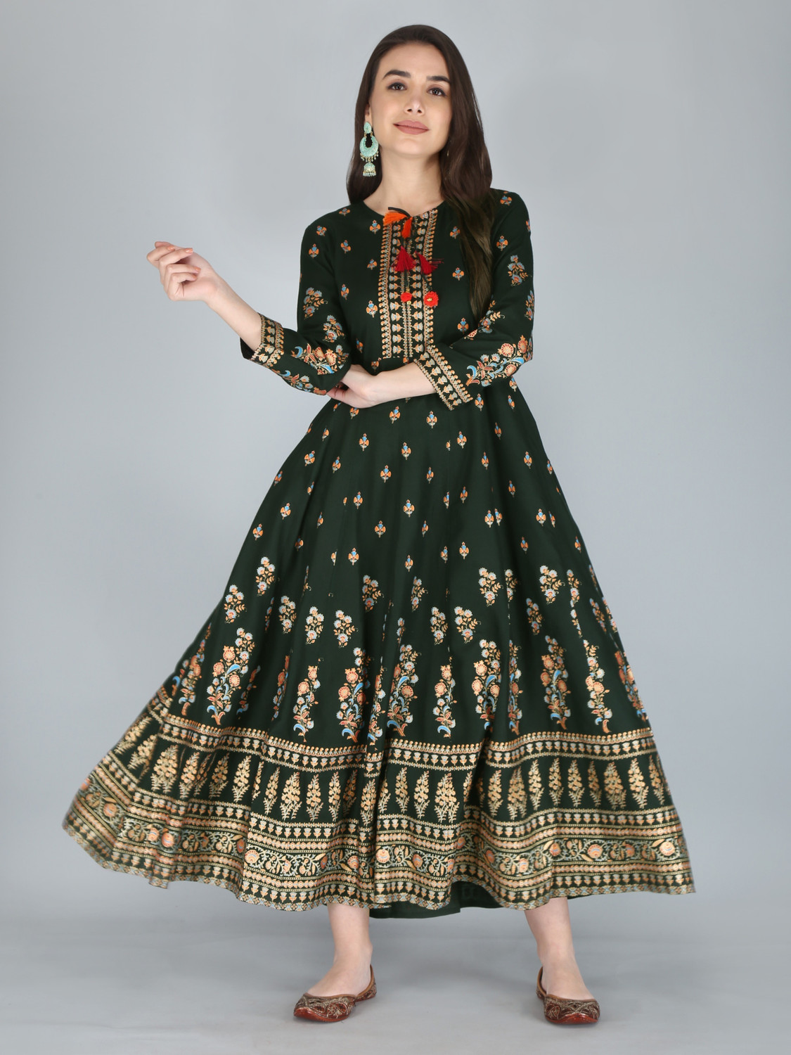 Image of Aj Art Printed Viscose Rayon Anarkali Kurta for Women (Multicolor)