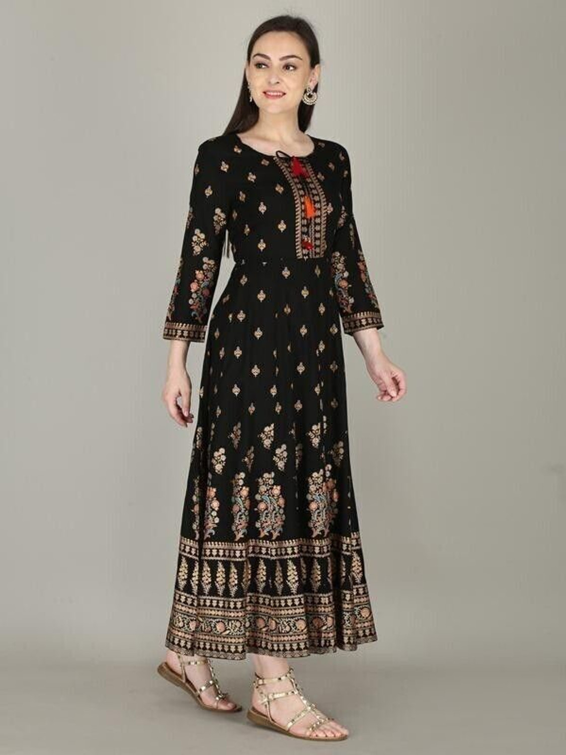 Image of Aj Art Printed Viscose Rayon Anarkali Kurta for Women (Multicolor)