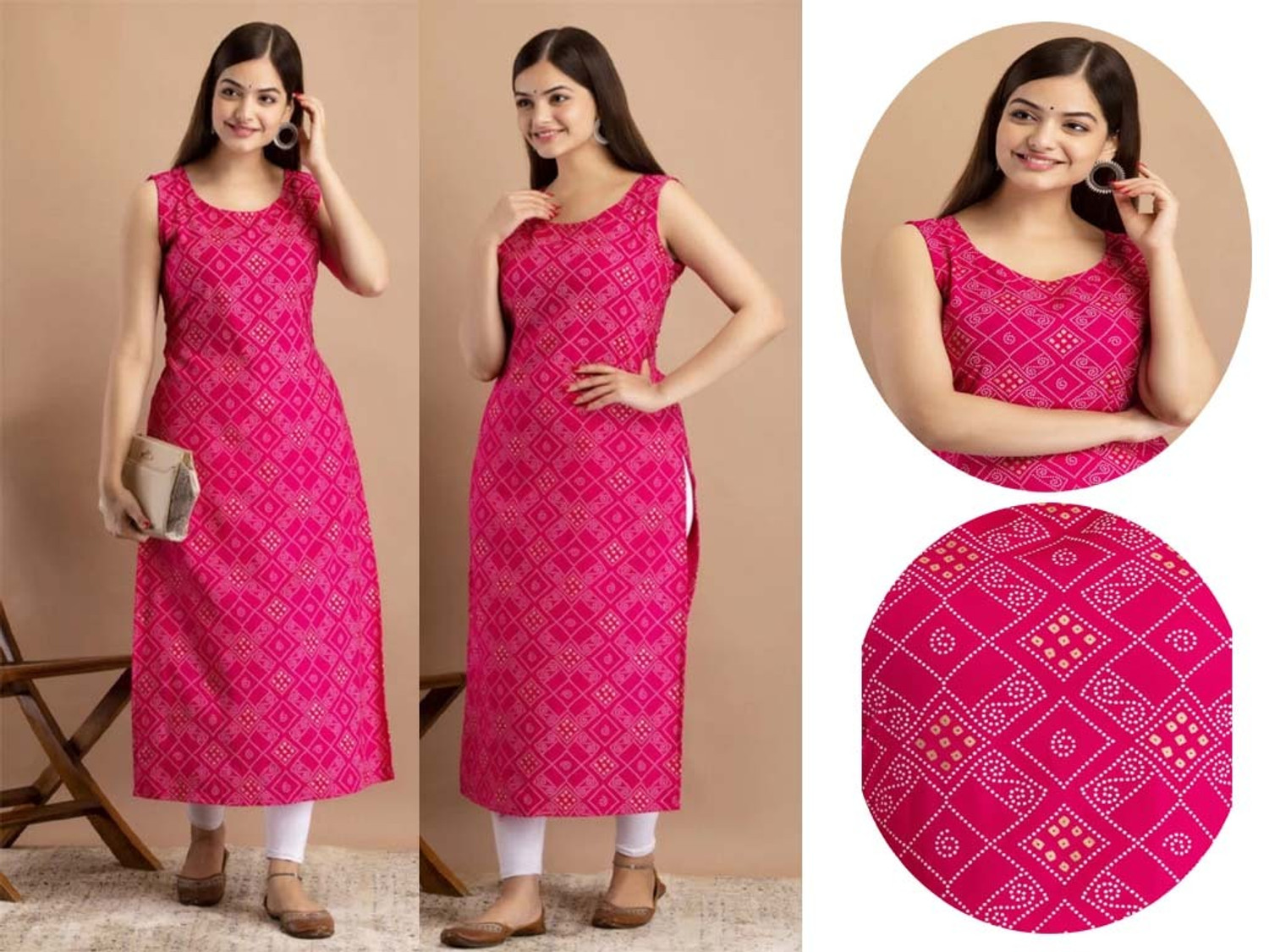 Image of A C KANANI Printed Viscose Rayon Straight Kurta for Women (Pink)