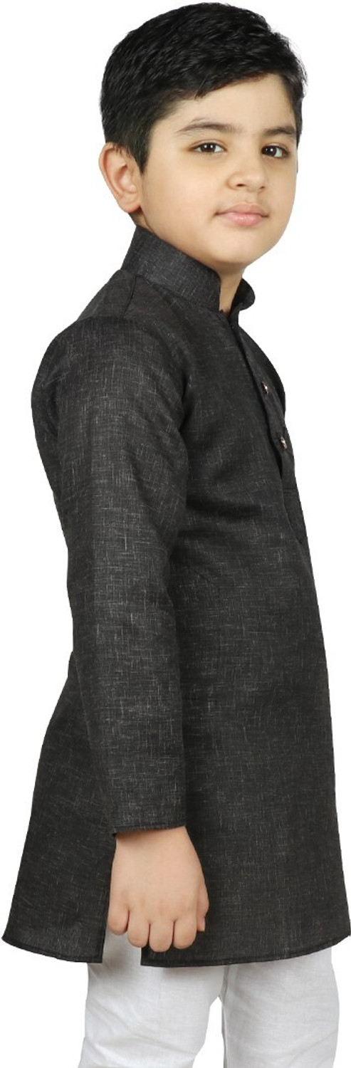 Image of SG YUVRAJ Solid Pure Cotton Straight Kurta for Boys (Black)