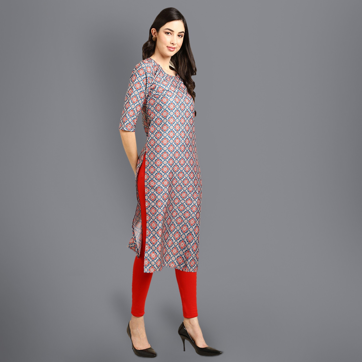 Image of 1 Stop Fashion Printed Crepe Straight Kurta for Women (Multicolor)