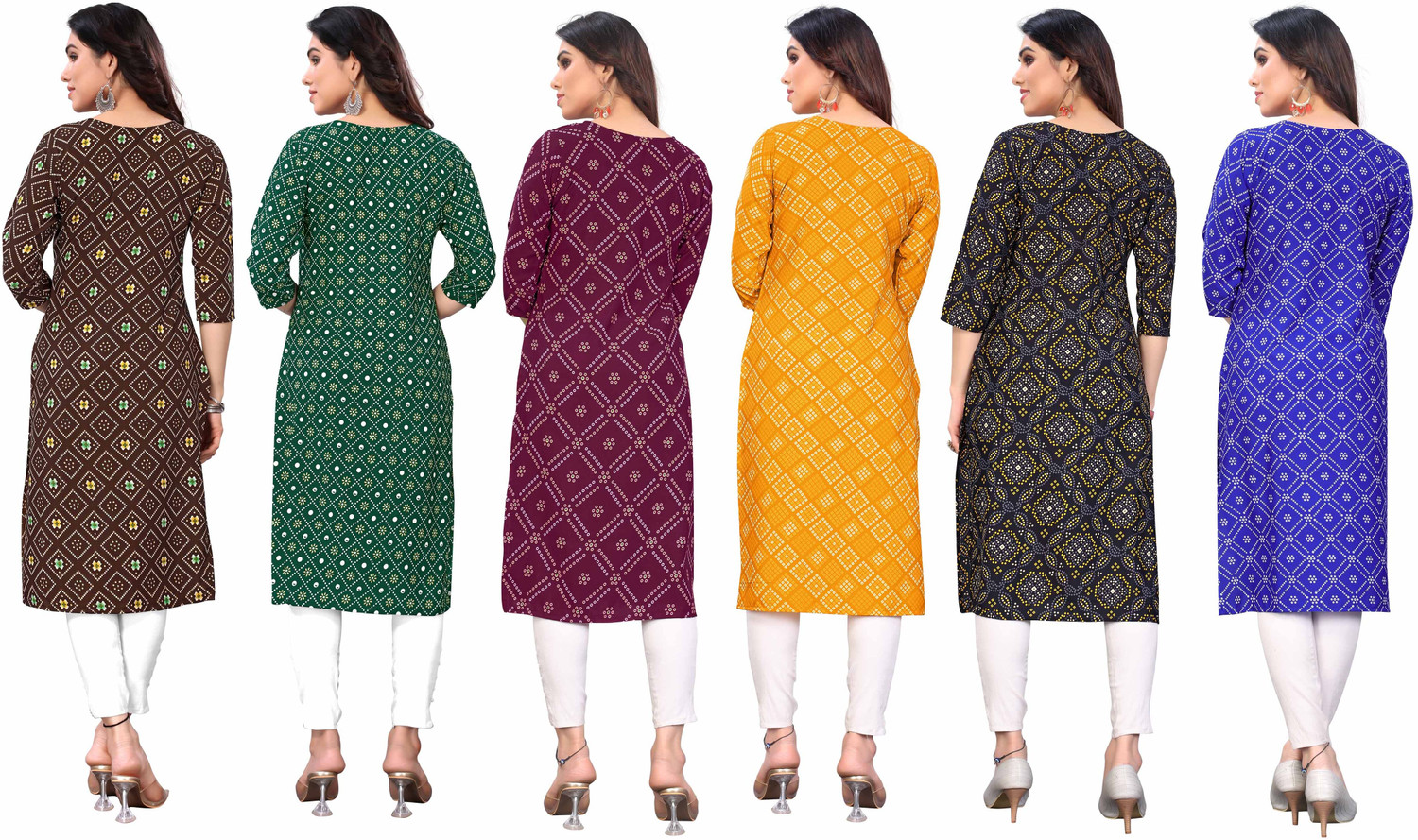 Image of KETAKI FASHION Pack of 6 Printed Polyester Straight Kurta for Women (Multicolor)