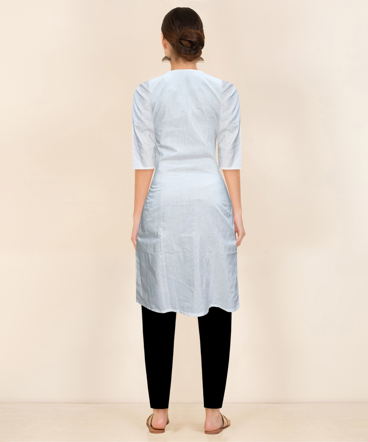 Image of Asad Embroidered Cotton Blend Straight Kurta for Women (Blue)