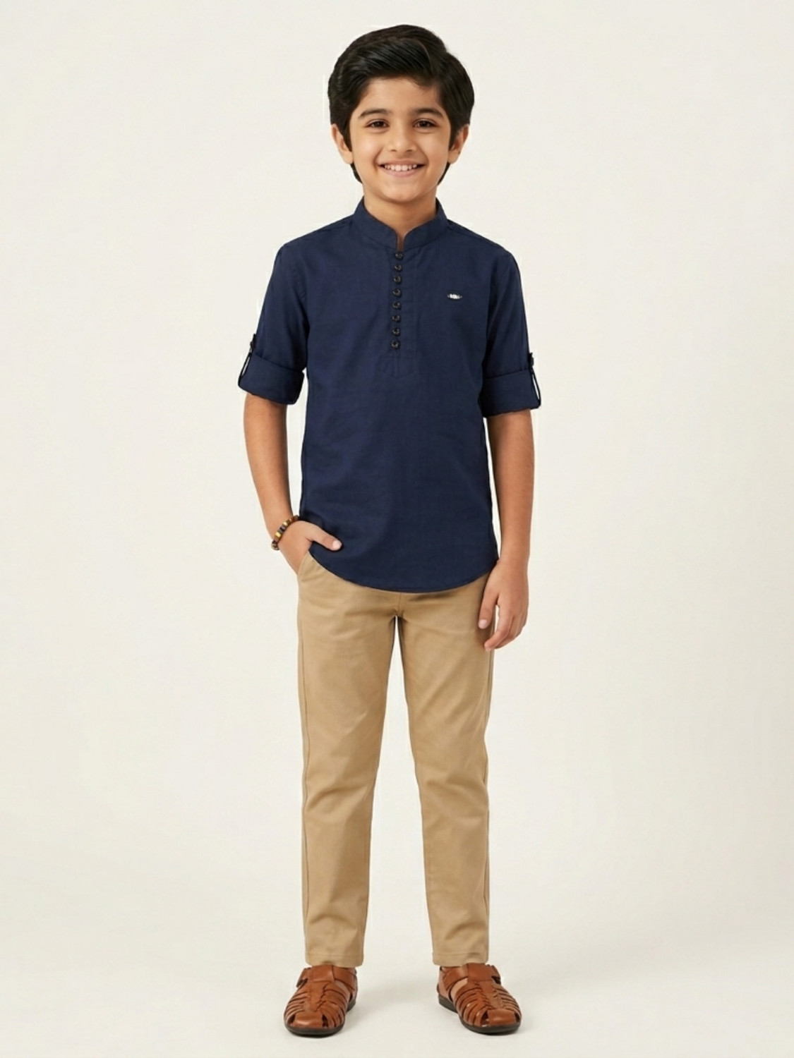 Image of SG YUVRAJ Solid Pure Cotton Straight Kurta for Boys (Black)