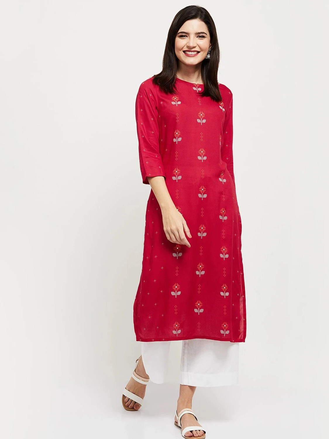 Image of MIRCHI FASHION Embroidered Viscose Rayon Straight Kurta for Women (Black)