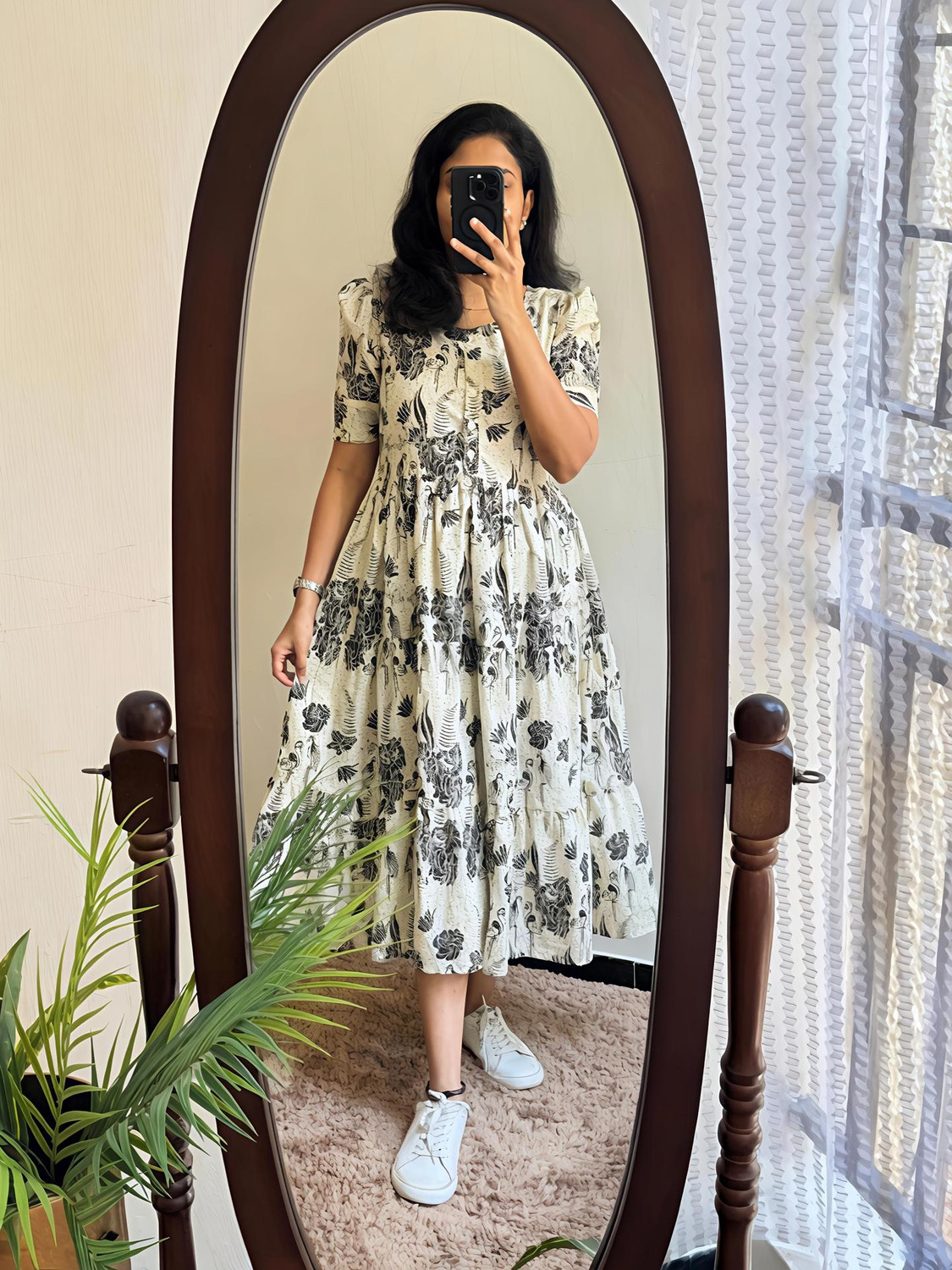 Image of MANRA CREATION Ikat Cotton Rayon Anarkali Kurta for Women (Green)
