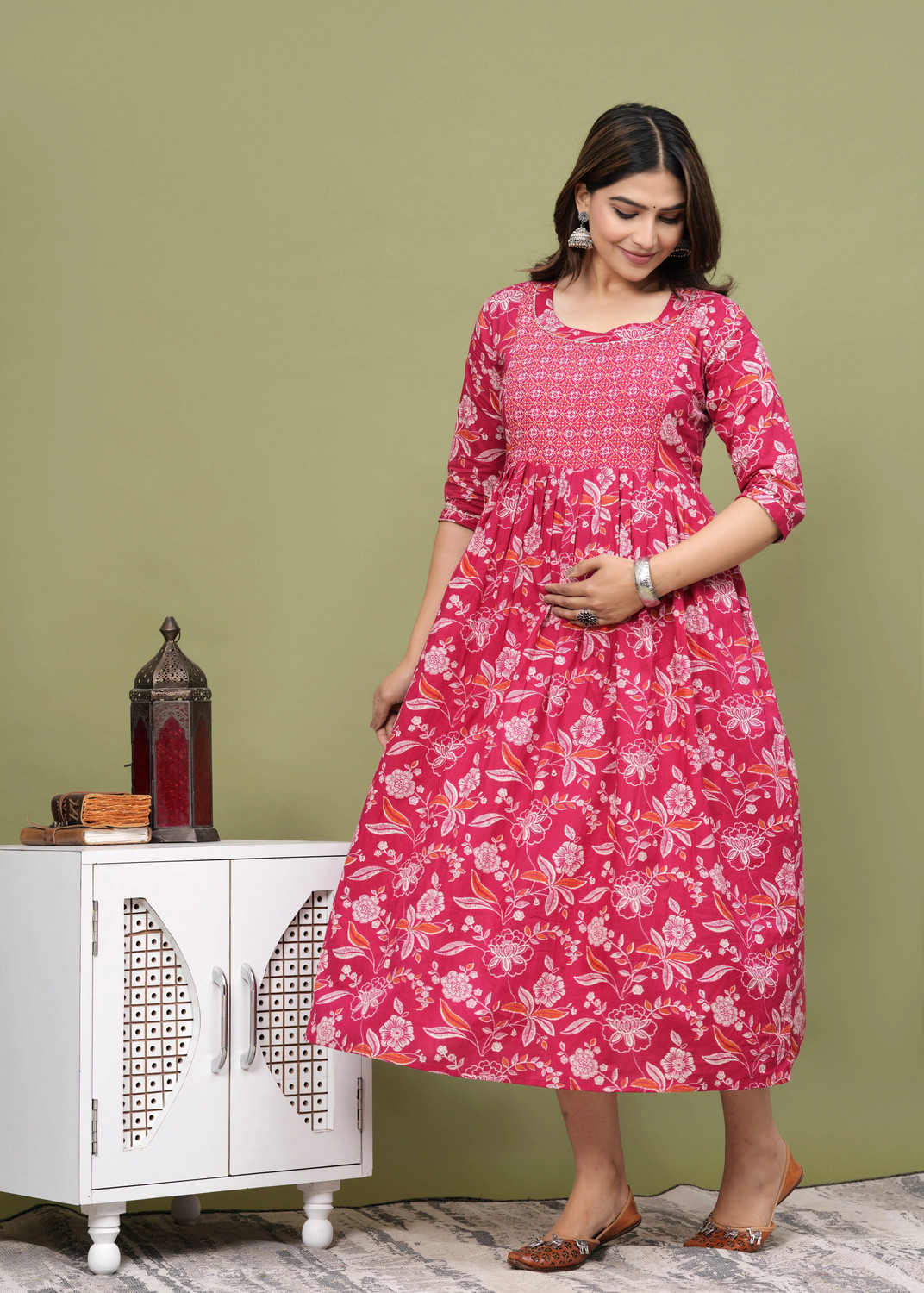 Image of ANUOM Women Fit and Flare Maroon Midi /Calf Length Dress