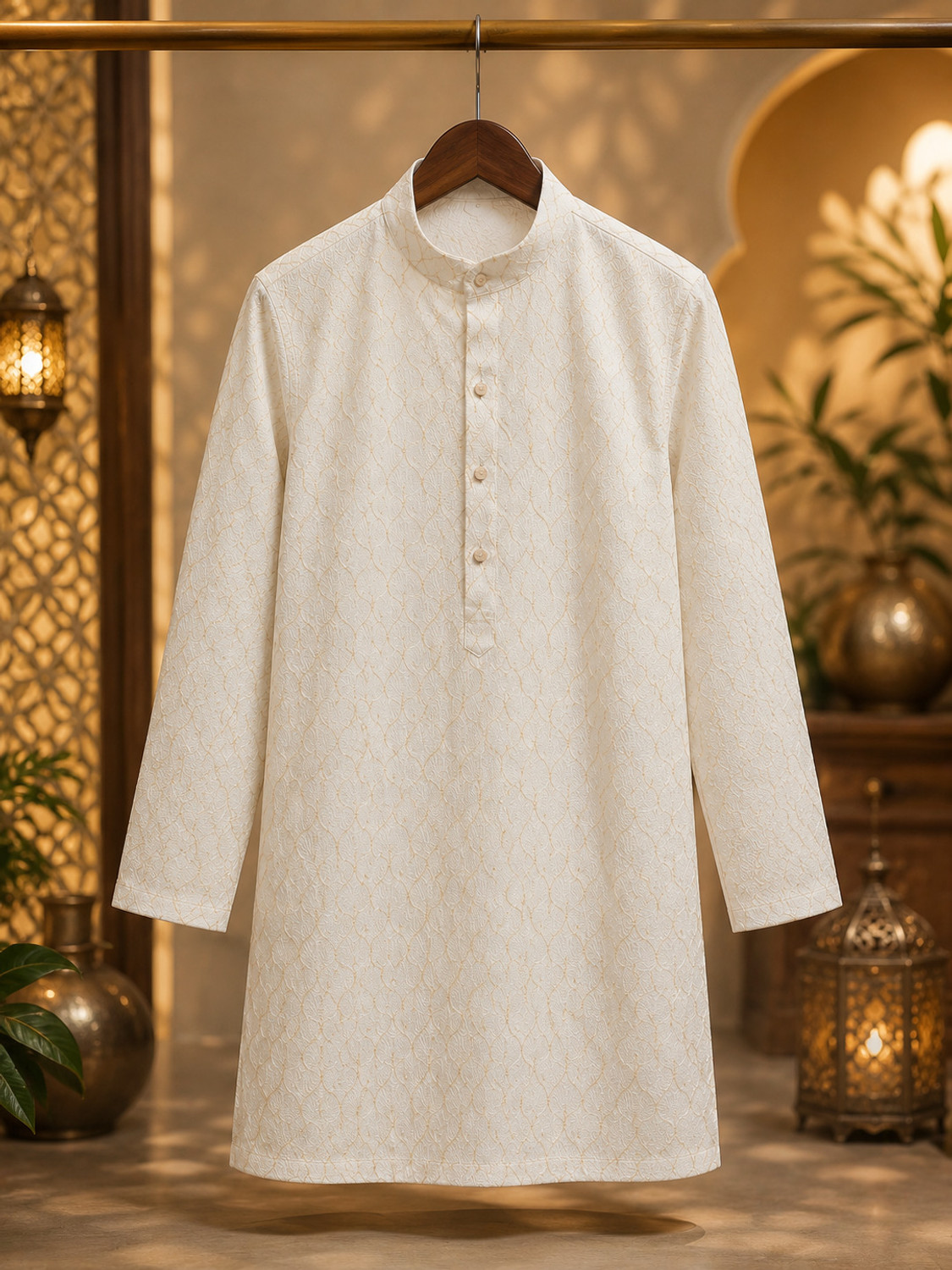 StylaEdge Men Embroidered Straight Kurta White - Image 6