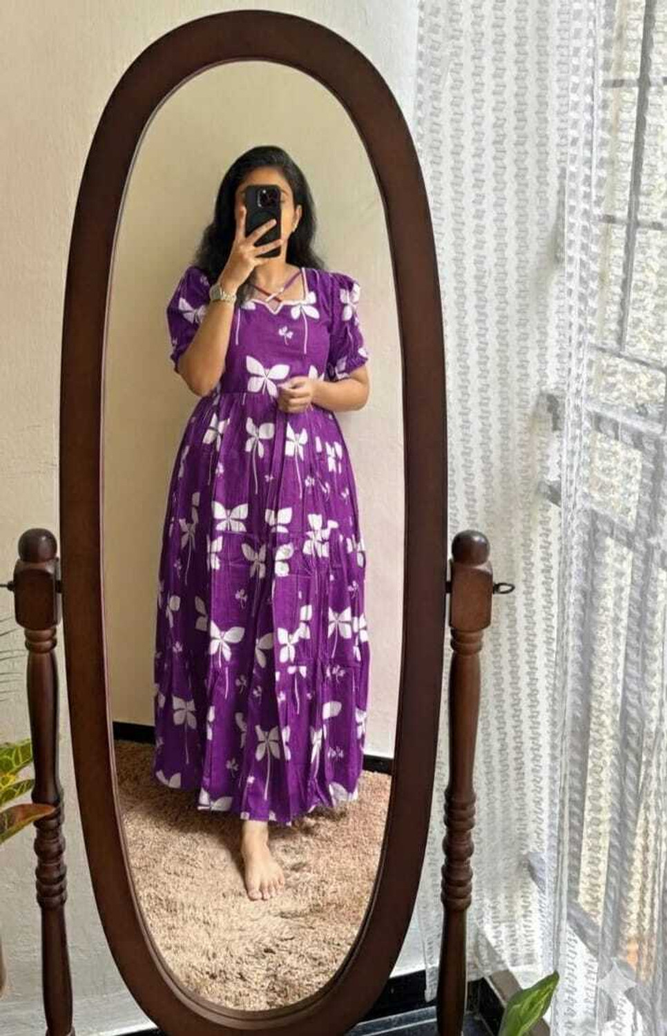 Image of HARIKRISHNA Floral Print Crepe Anarkali Kurta for Women (Green, White)