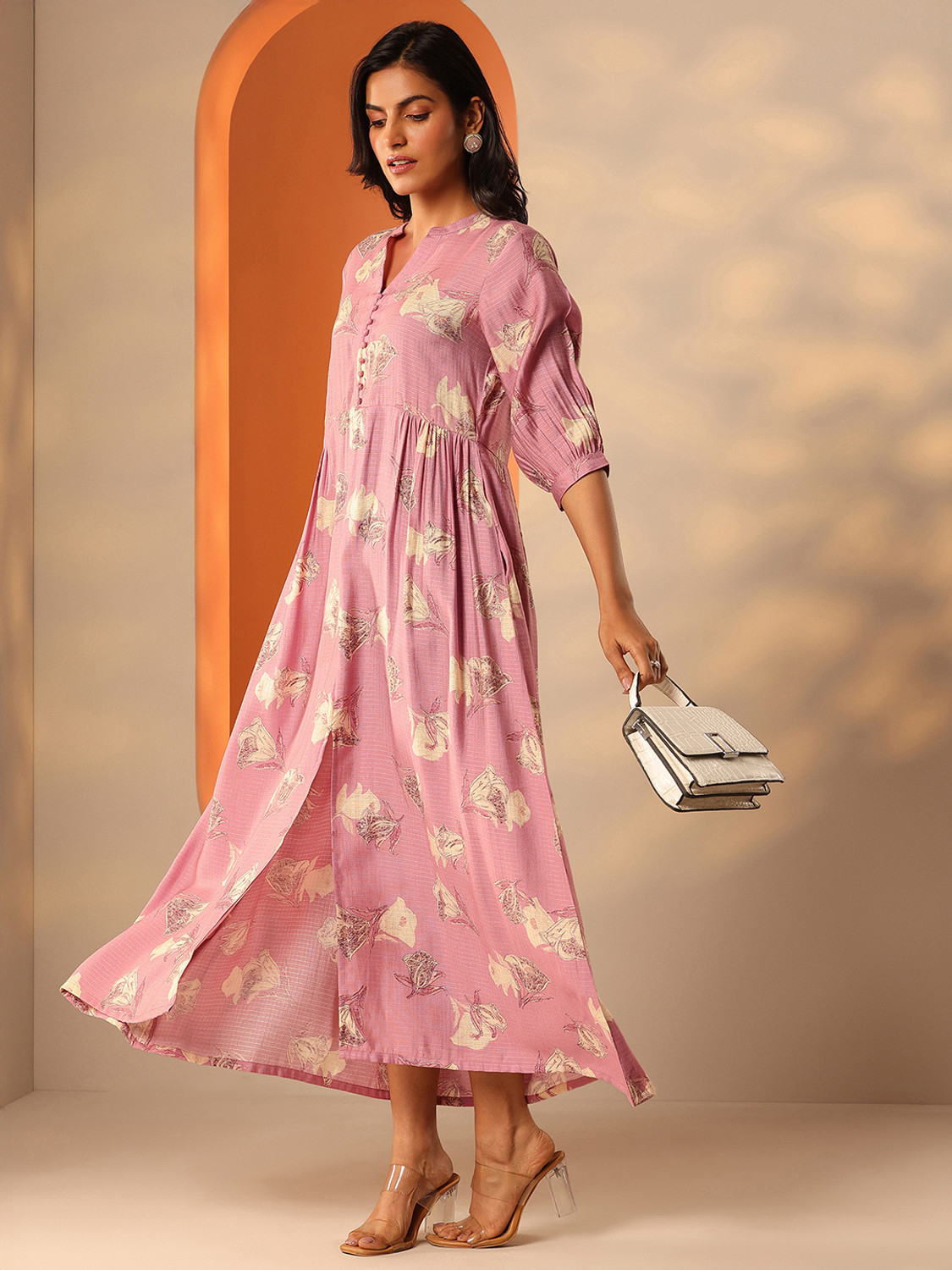 Image of LIBAS Embellished Silk Blend A-line Kurta for Women (Blue)