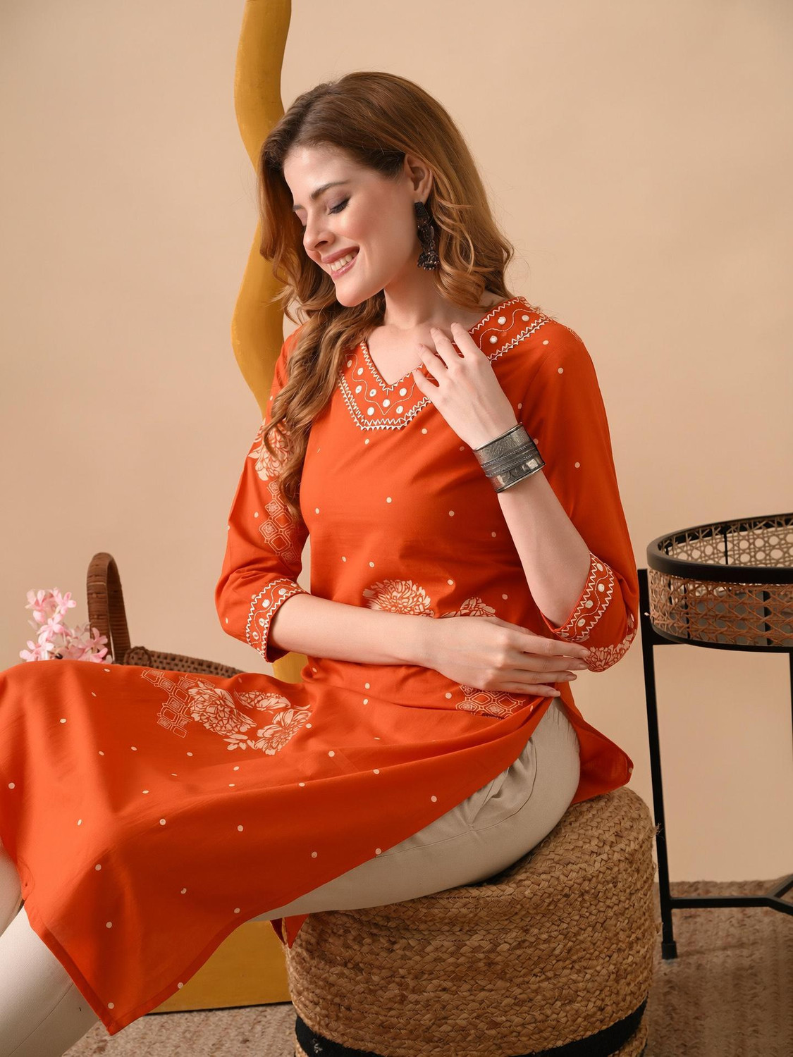 Image of MKS CREATION Pack of 3 Printed Pure Cotton Straight Kurta for Women (Maroon)