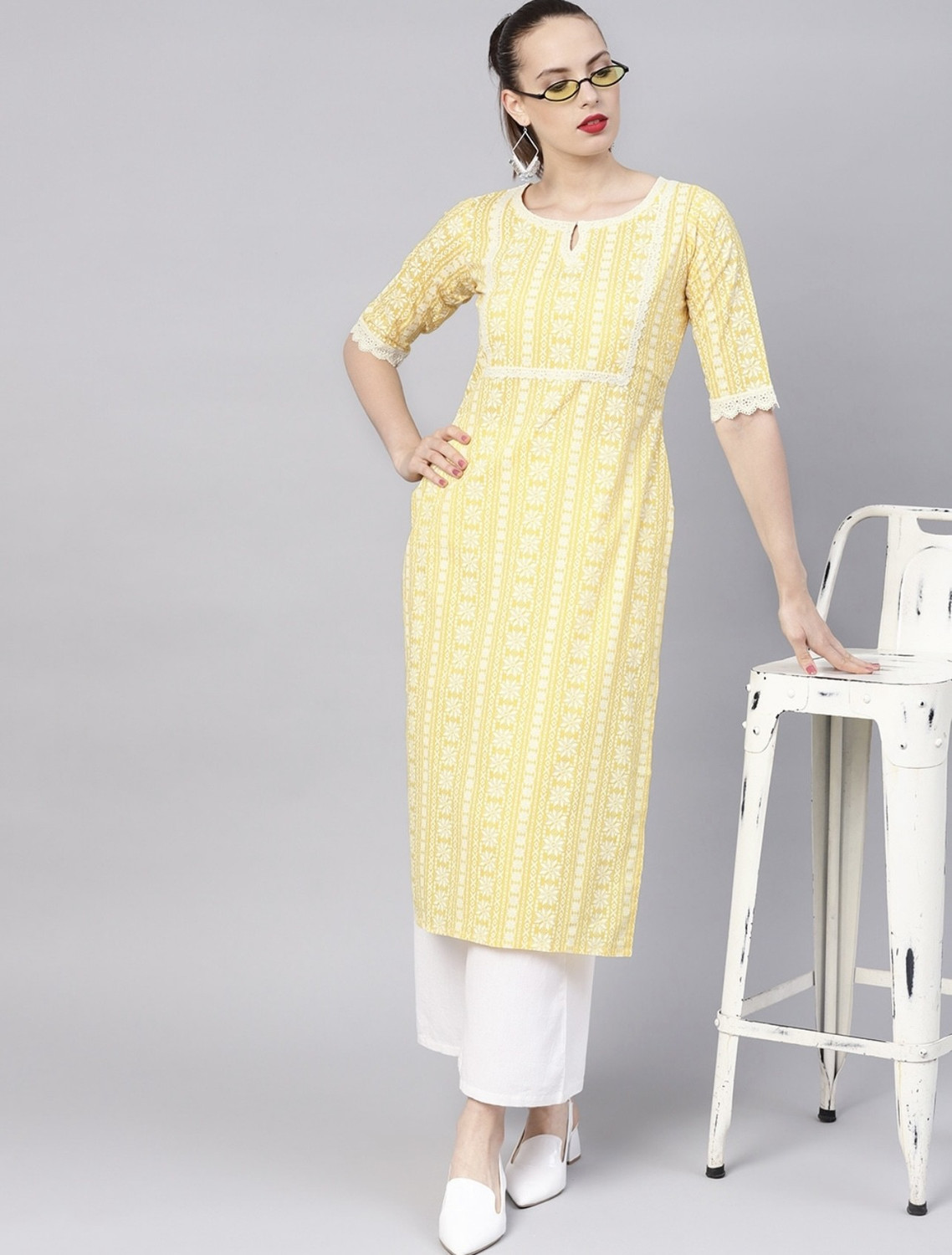 Image of SHAKUDI FASHION Printed Viscose Rayon Straight Kurta for Women (Light Green)
