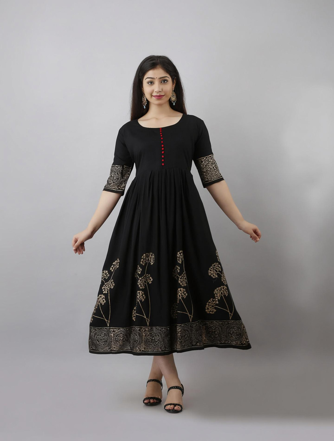 Image of Mialo fashion Floral Print Viscose Rayon Flared Kurta for Women (Grey)