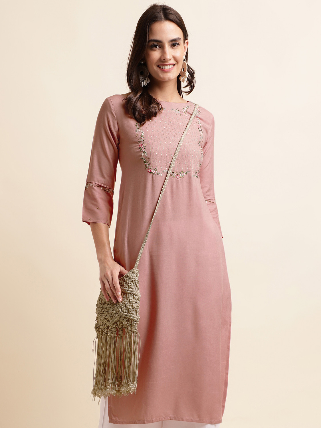 Image of MIRCHI FASHION Embroidered Viscose Rayon Straight Kurta for Women (Black)