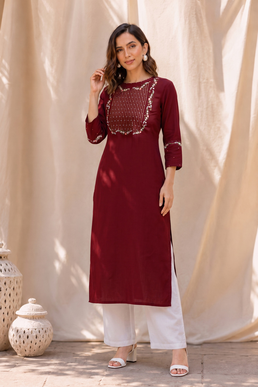 Image of MIRCHI FASHION Embroidered Viscose Rayon Straight Kurta for Women (Black)