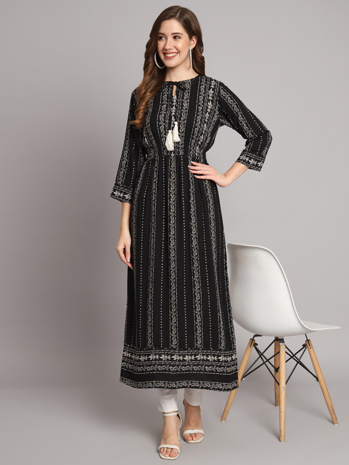 Image of Asad Embroidered Cotton Blend Straight Kurta for Women (Blue)