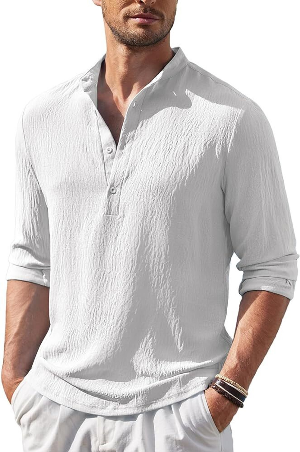 Image of LEVINTA Solid Cotton Blend Straight Kurta for Men (Pink)