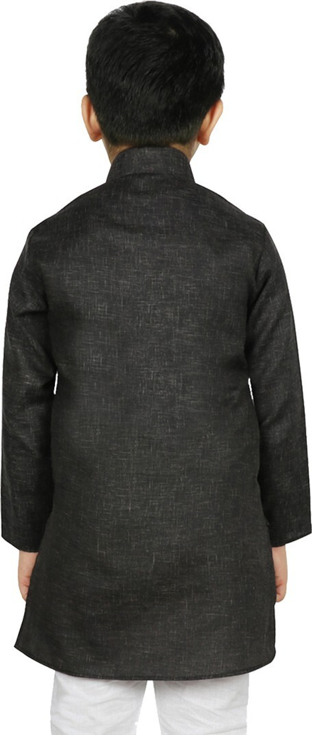 Image of SG YUVRAJ Solid Pure Cotton Straight Kurta for Boys (Black)