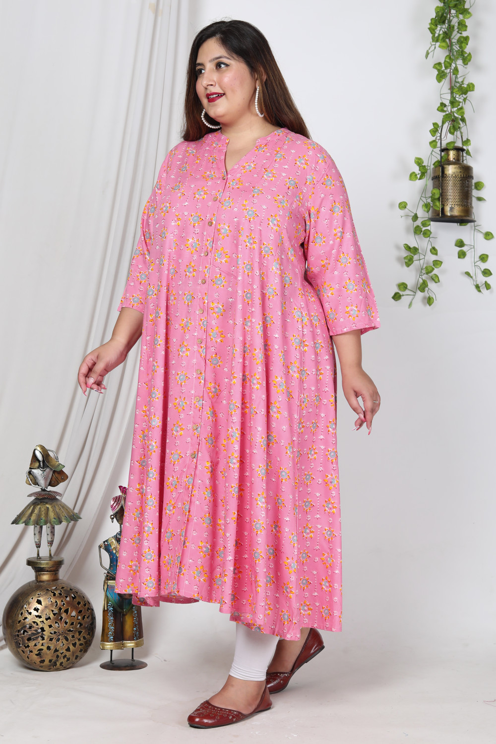 Image of Yash Gallery Printed Pure Cotton Anarkali Kurta for Women (Purple)