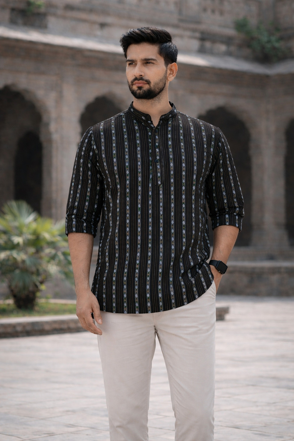 Image of ZIRPIX Printed Cotton Blend Straight Kurta for Men (White)