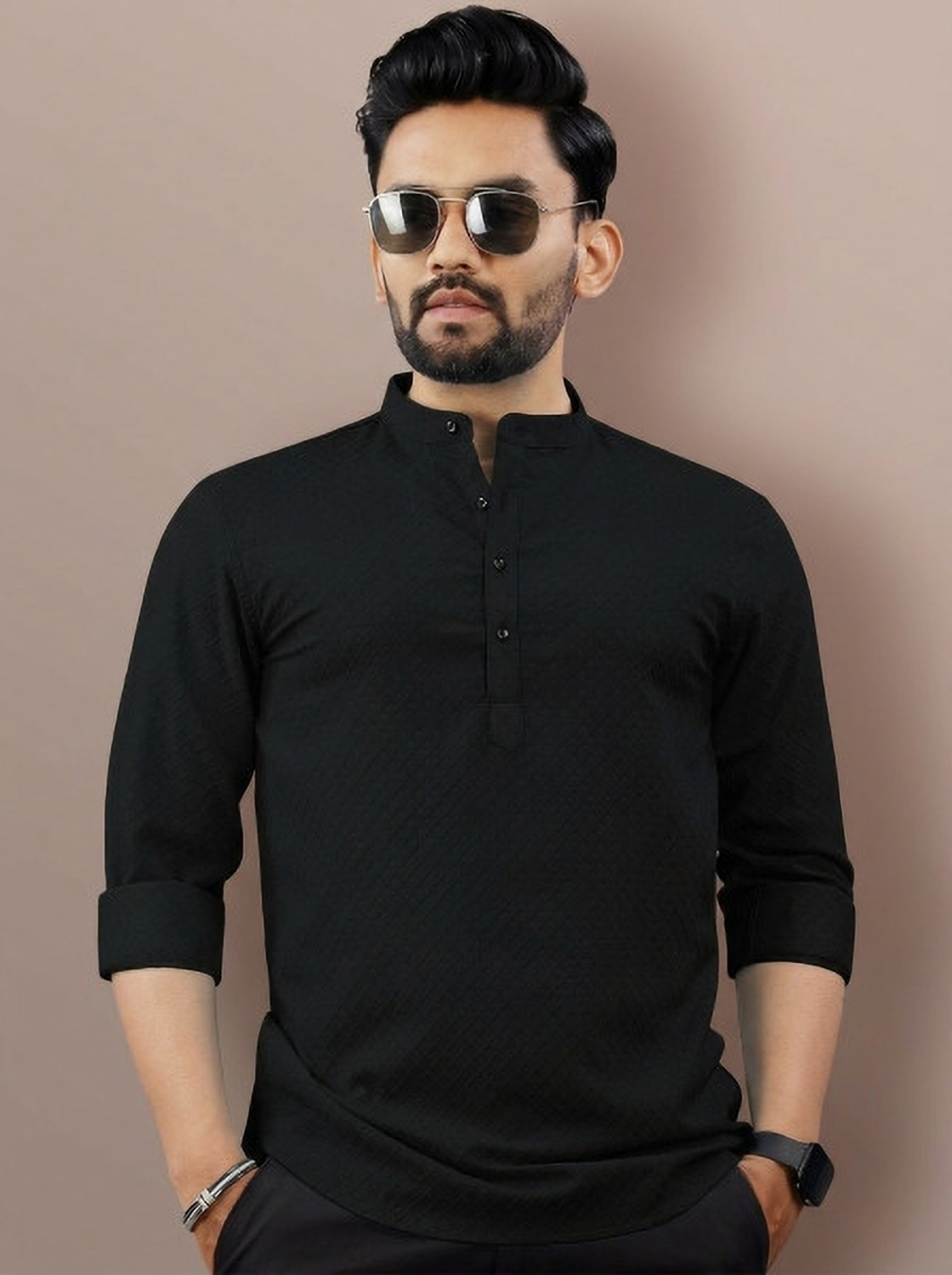 Image of LEVINTA Solid Cotton Blend Straight Kurta for Men (Pink)