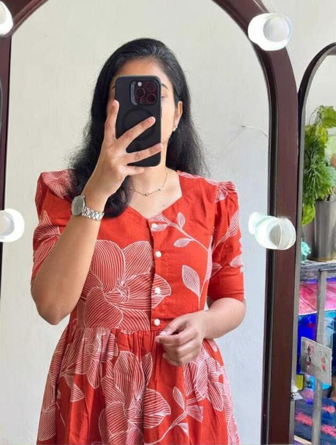 Image of VCJ Floral Print Pure Cotton Flared Kurta for Women (Red)