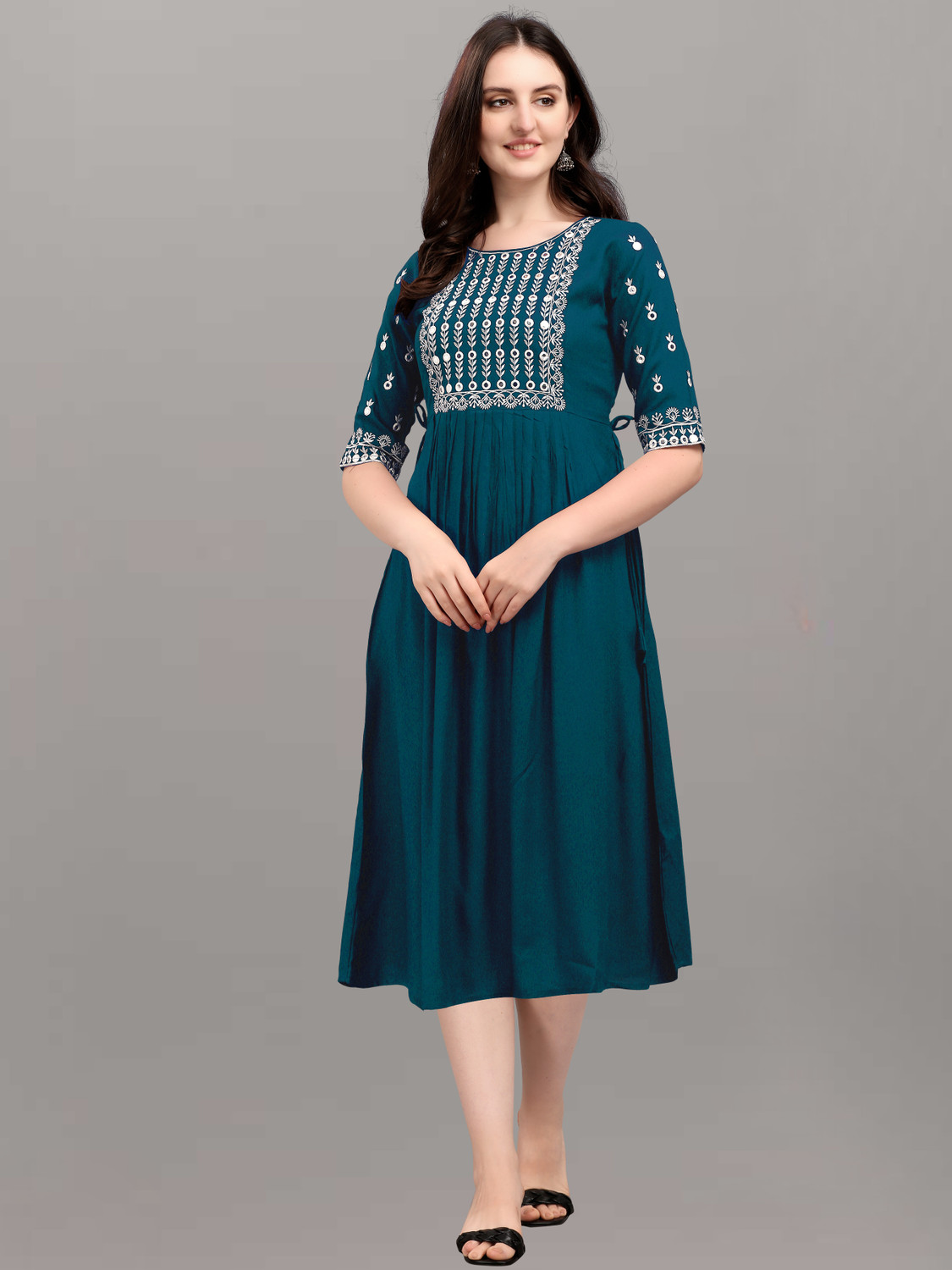 Image of HINDVA FASHION Embroidered Viscose Rayon Anarkali Kurta for Women (Pink, Blue)