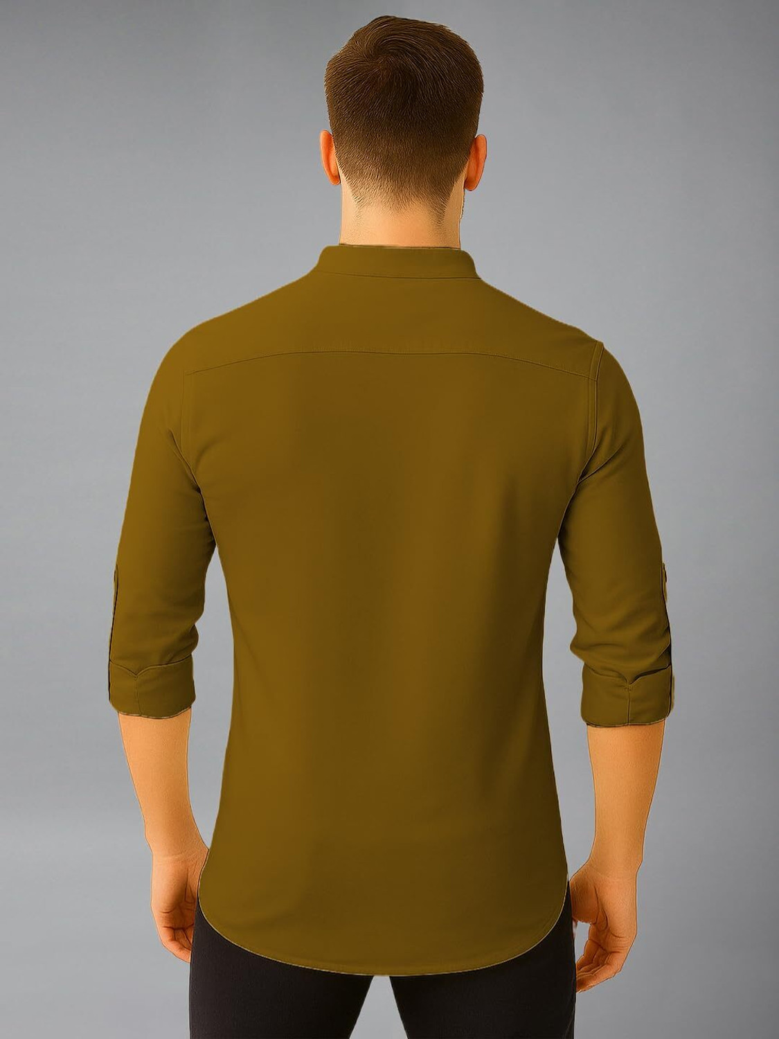 Image of Vashuqi Solid Cotton Blend Straight Kurta for Men (Brown)