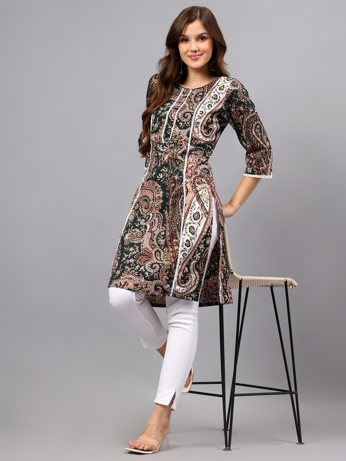 Image of Madfury Printed Pure Cotton Straight Kurta for Women (Red)