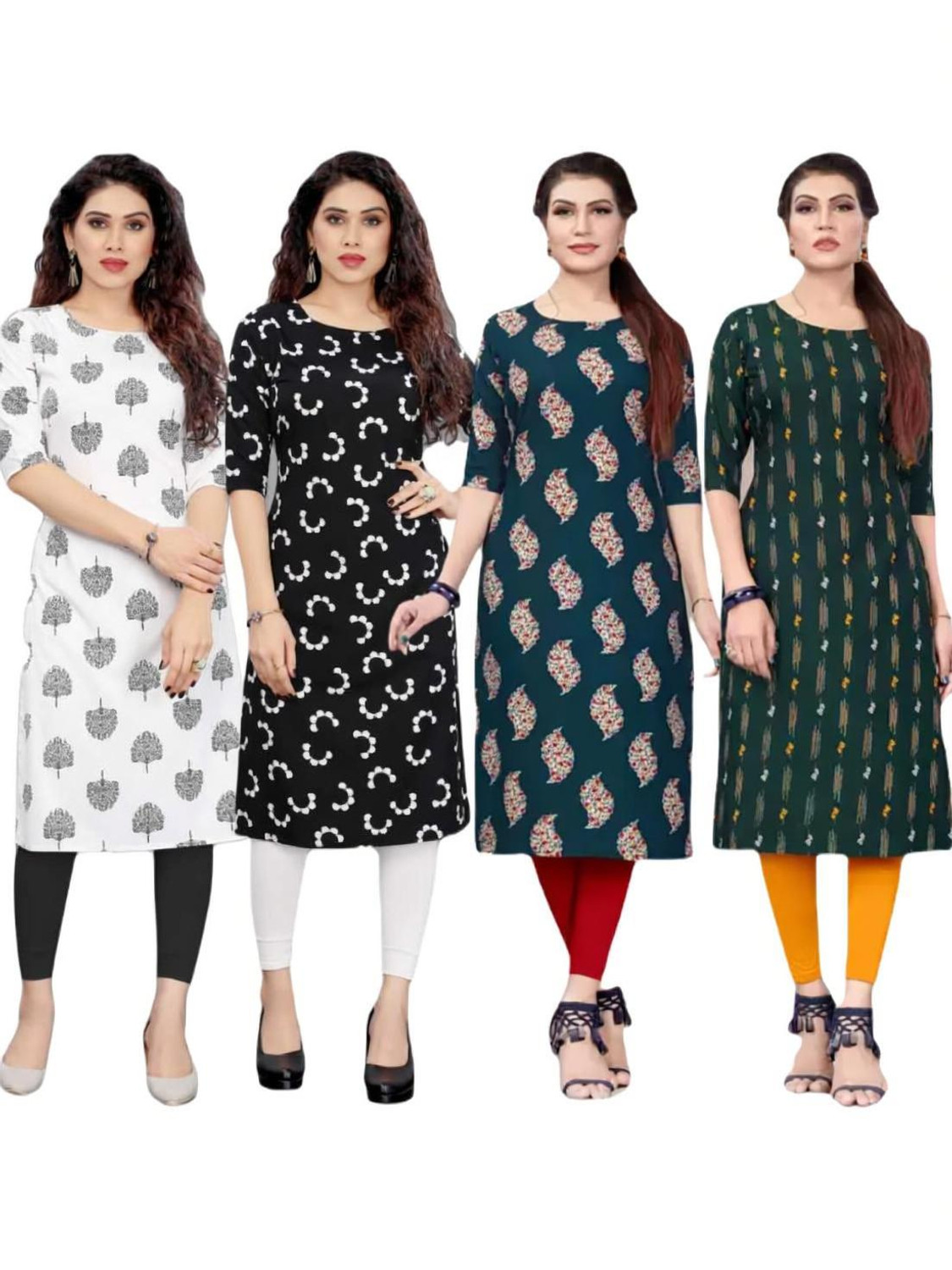Image of Mahi textile Embroidered Cotton Blend Straight Kurta for Women (Brown)