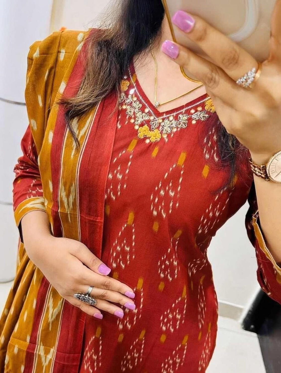 Image of MKS CREATION Pack of 3 Printed Pure Cotton Straight Kurta for Women (Maroon)