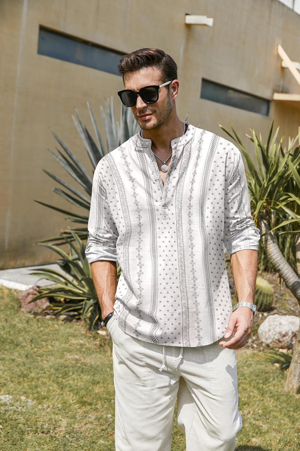 Image of ZIRPIX Printed Cotton Blend Straight Kurta for Men (White)