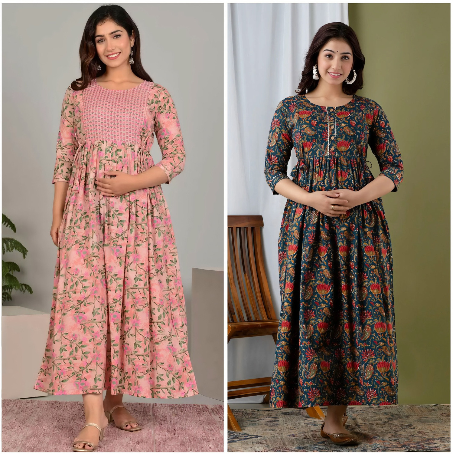 Image of PIROKI Printed Pure Cotton Anarkali Kurta for Women (Maroon)