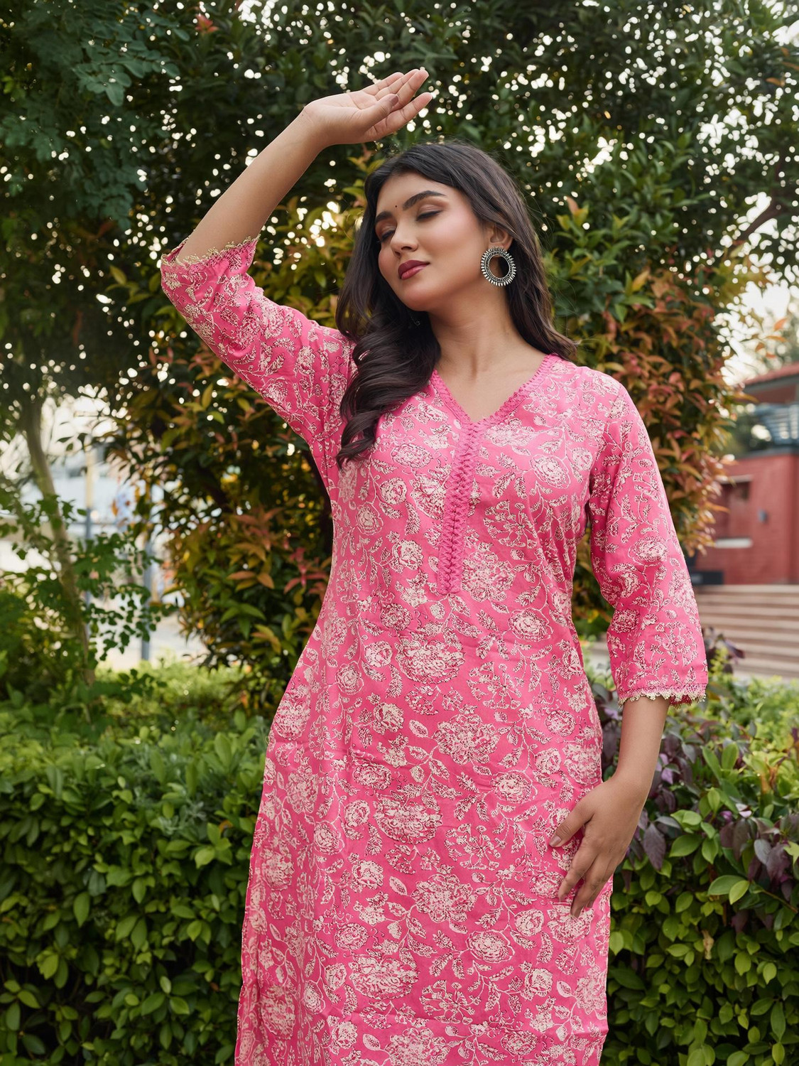 Image of PIROKI Printed Pure Cotton Anarkali Kurta for Women (Blue)