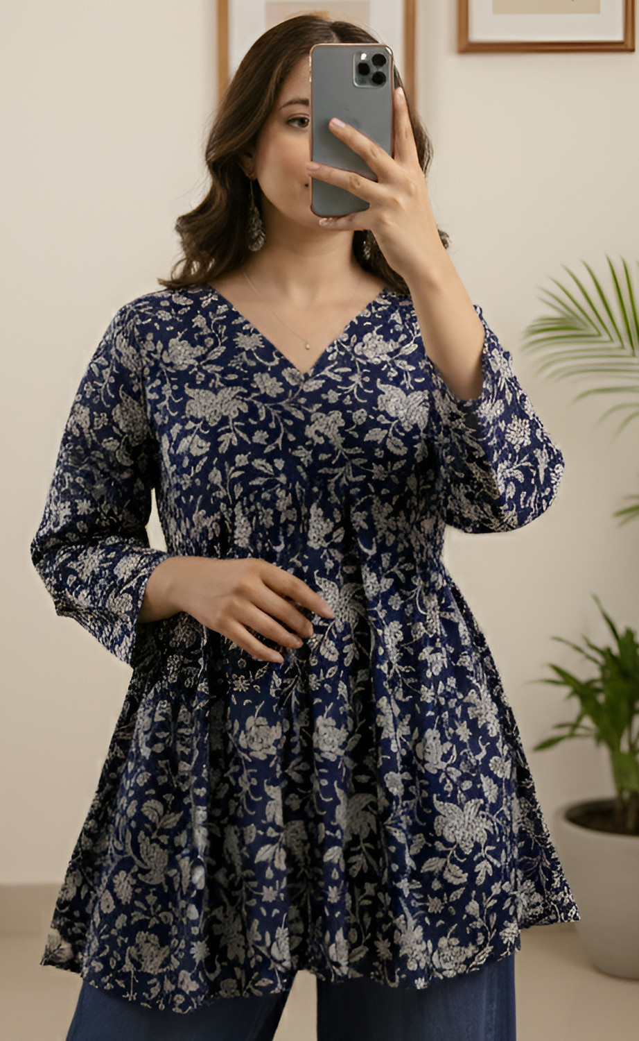 Image of Mialo fashion Floral Print Viscose Rayon Flared Kurta for Women (Grey)