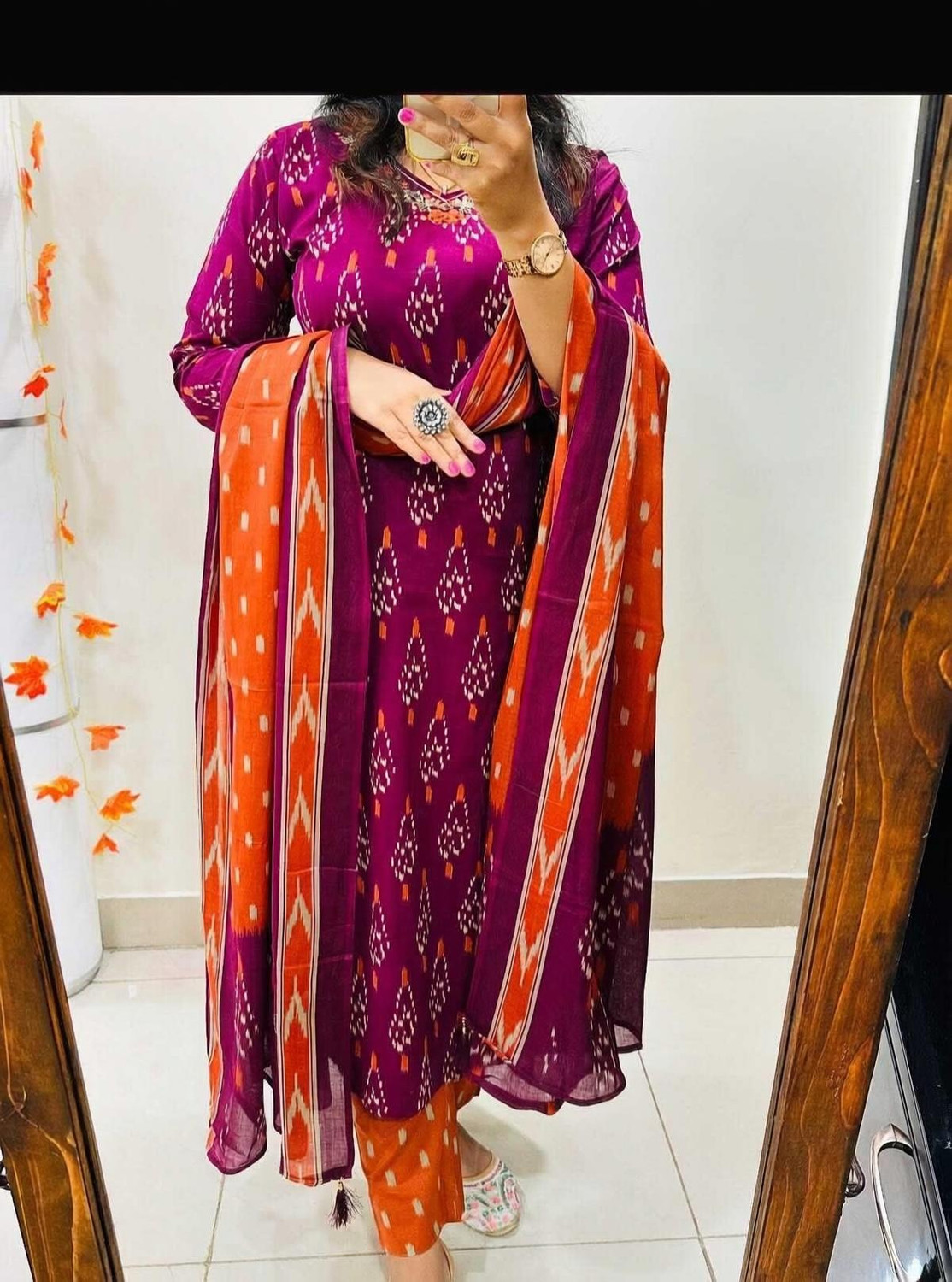 Image of MKS CREATION Pack of 3 Printed Pure Cotton Straight Kurta for Women (Maroon)
