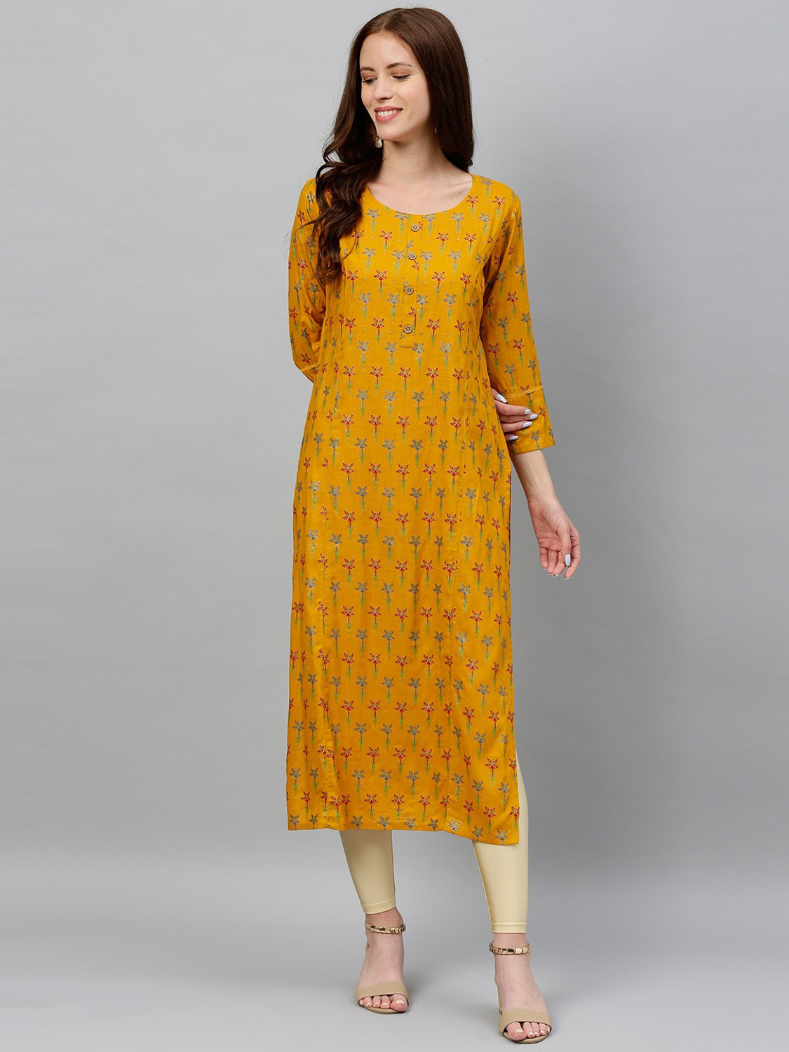 Image of Mialo fashion Floral Print Viscose Rayon Flared Kurta for Women (Red)