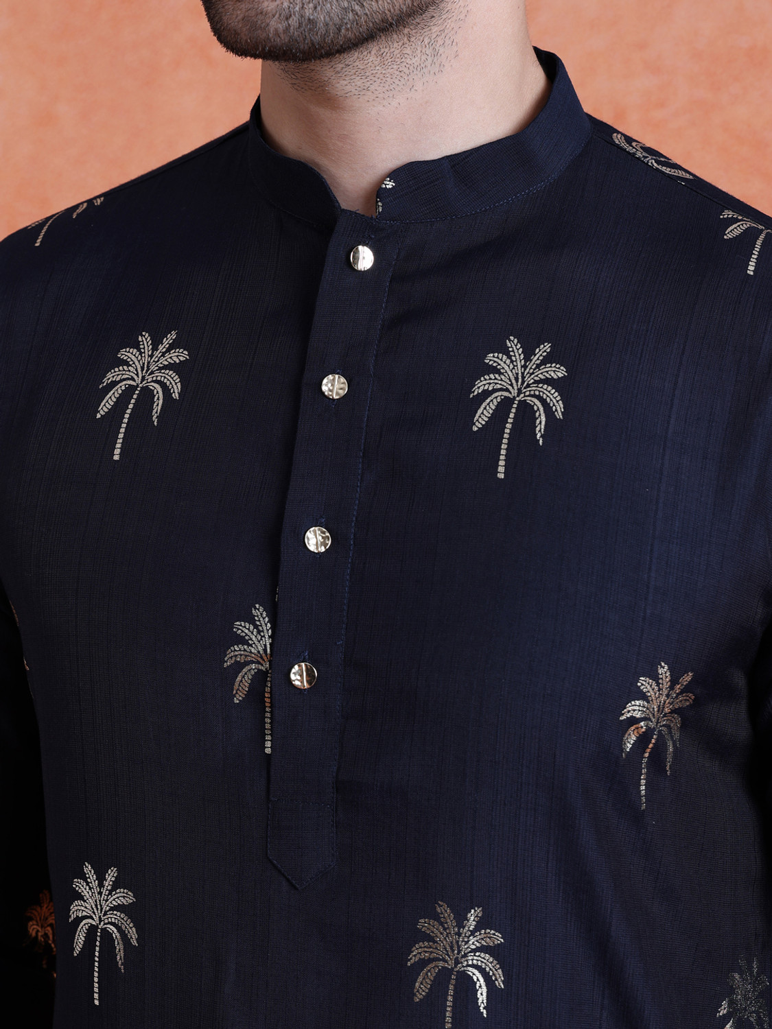 Image of Kisah Printed Viscose Rayon Straight Kurta for Men (Blue)