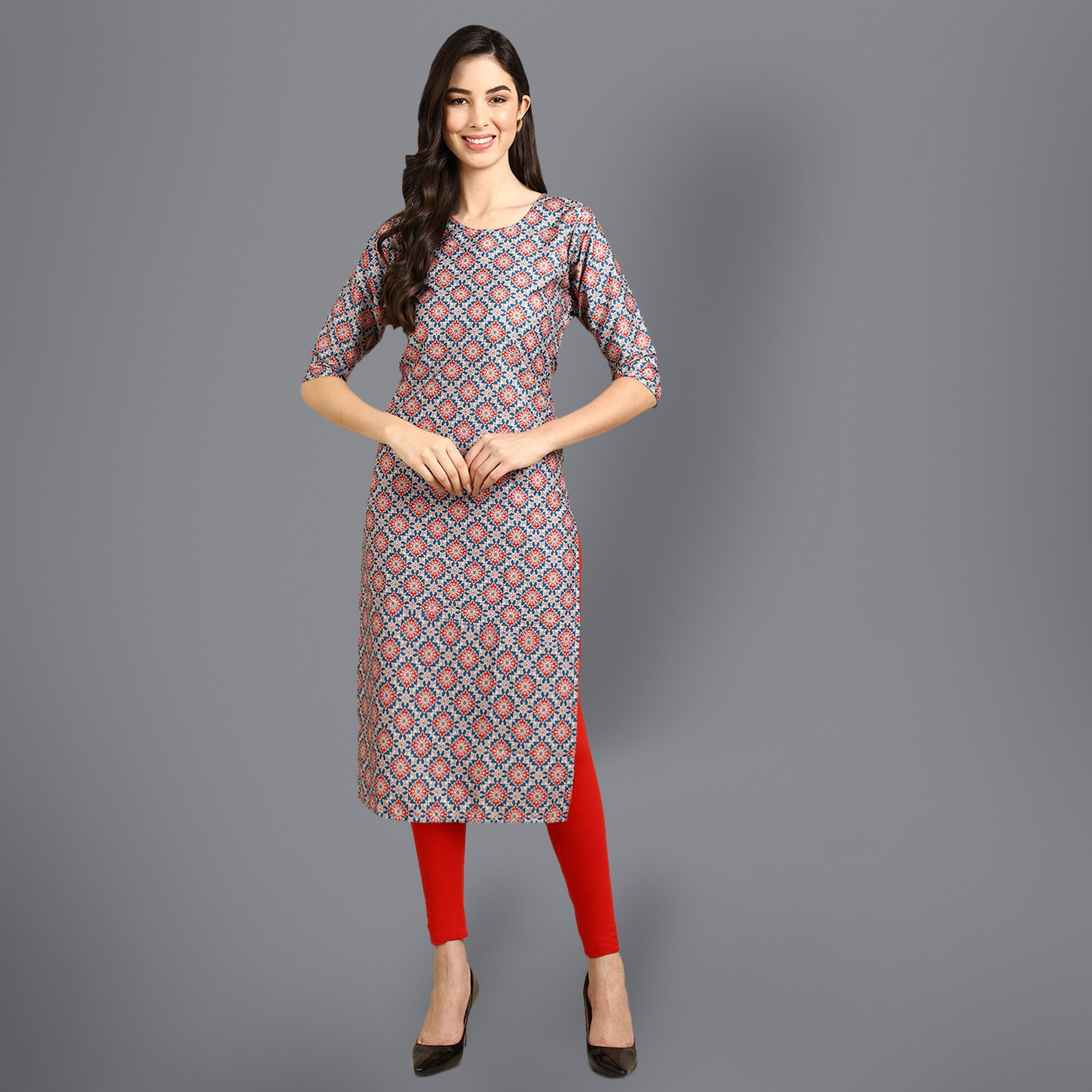 Image of 1 Stop Fashion Printed Crepe Straight Kurta for Women (Multicolor)