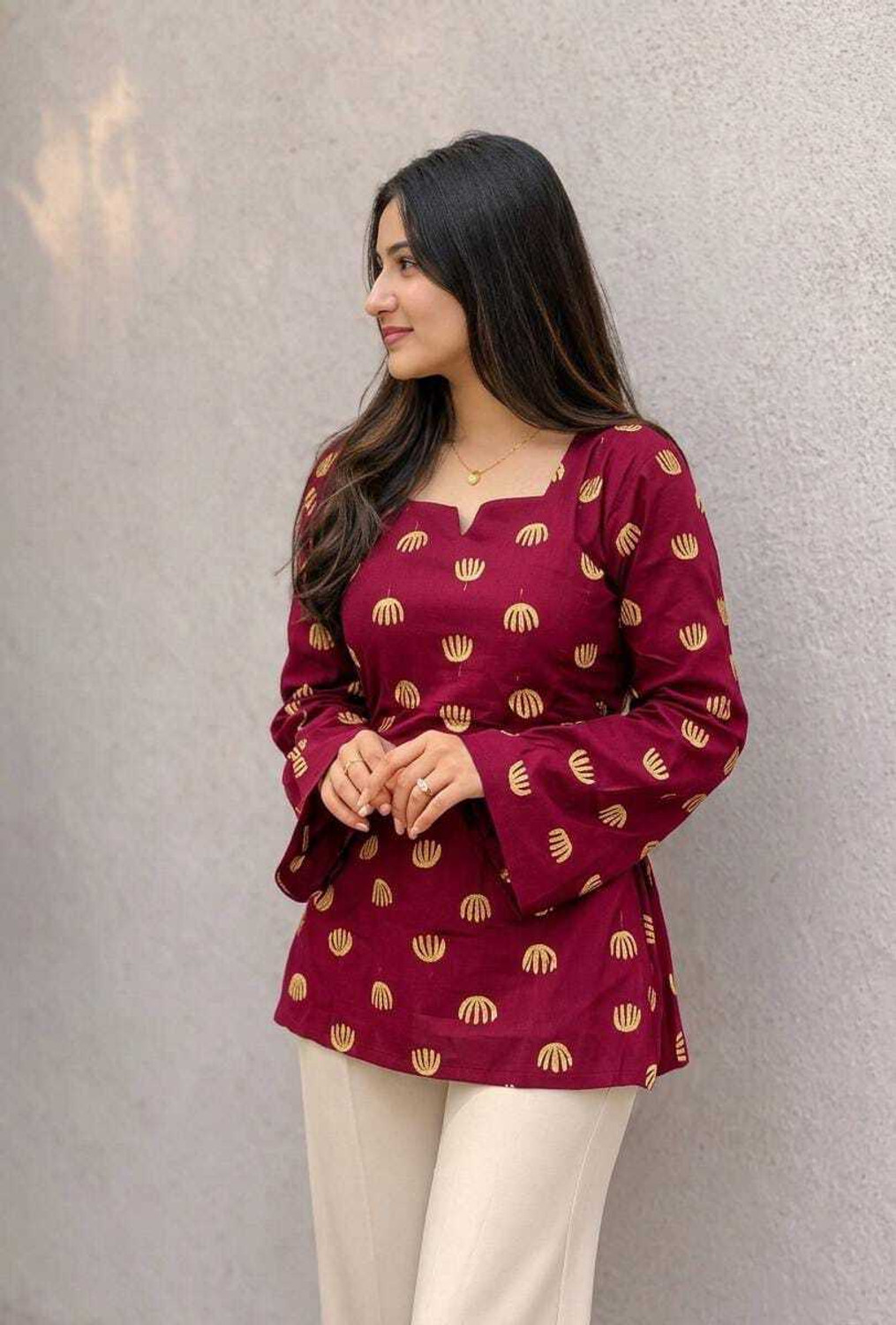 Kurvee Printed Pure Cotton Straight Kurta for Women (Maroon) - Image 1
