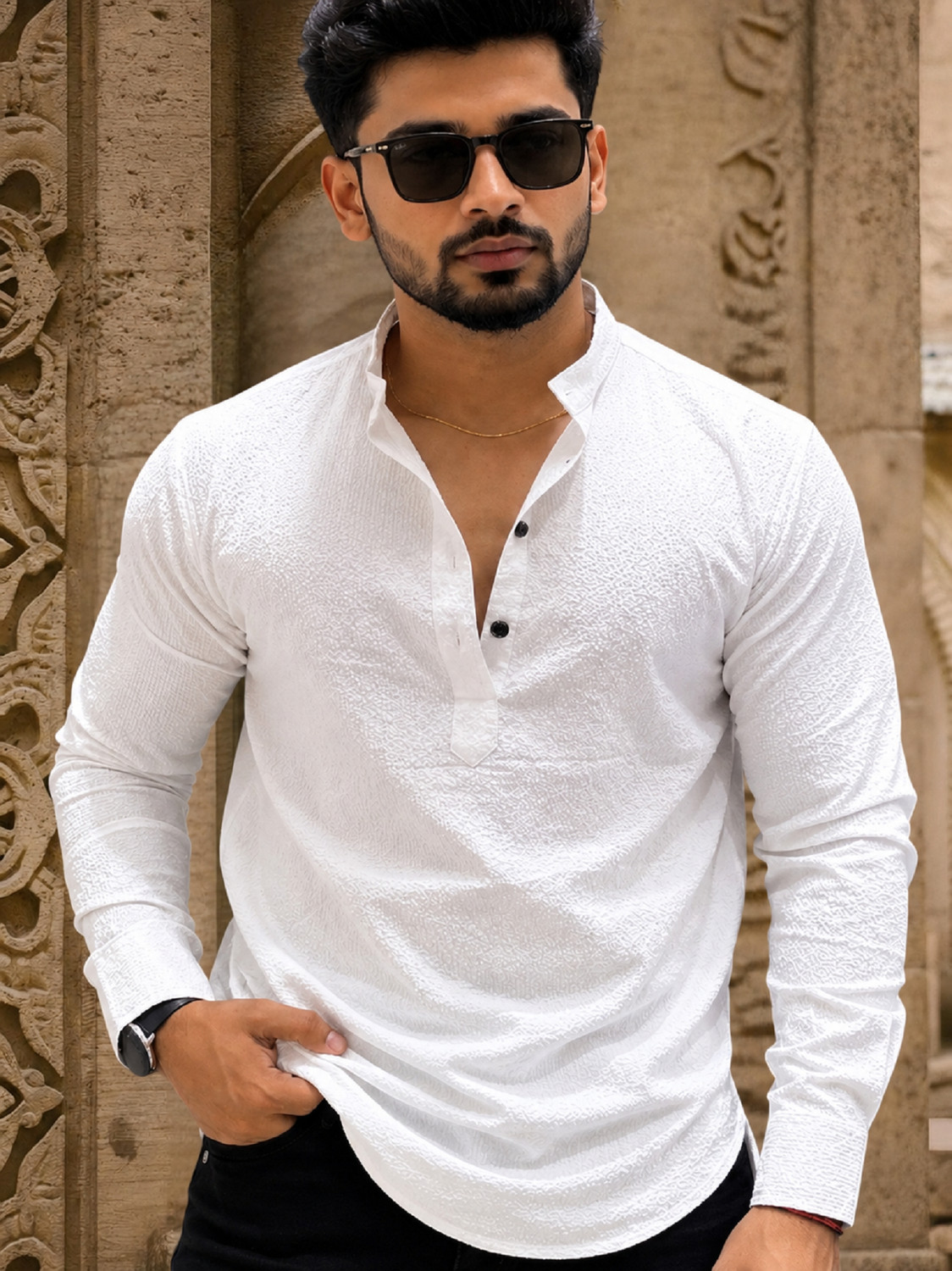 SHOOLIN Men Solid Straight Kurta White - Image 6