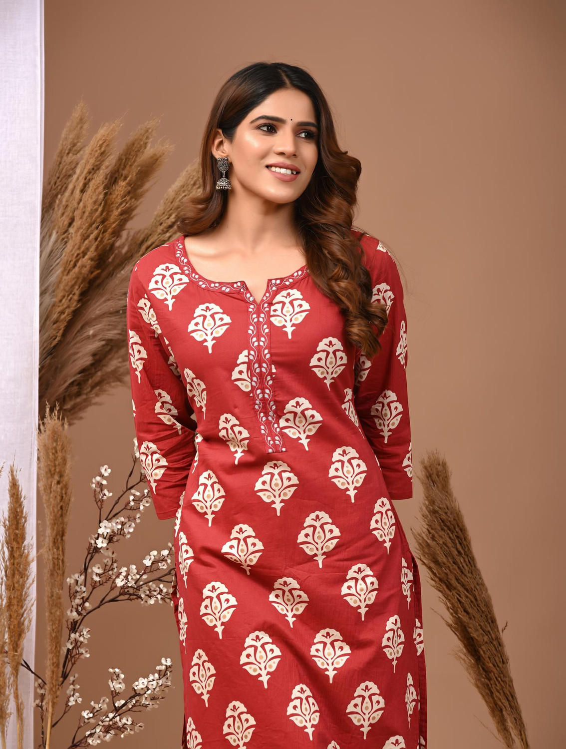 Image of InWeave Striped Pure Cotton Straight Kurta for Women (Blue)