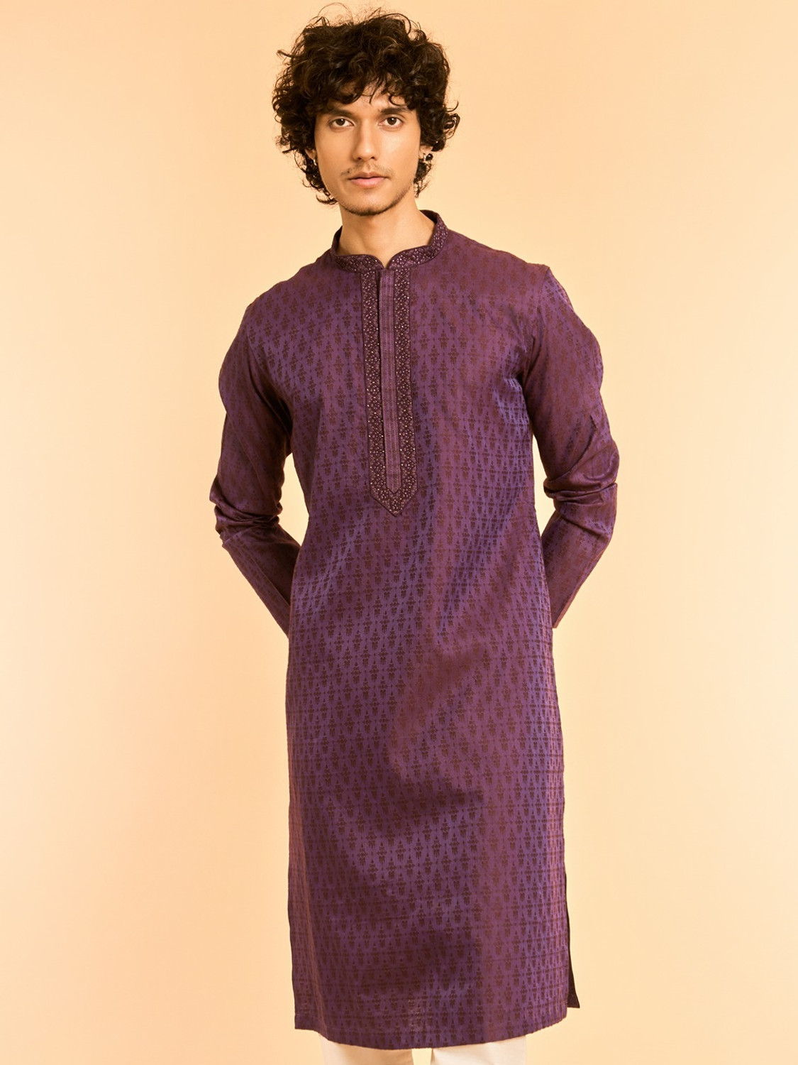 Image of Kisah Printed Viscose Rayon Straight Kurta for Men (Blue)