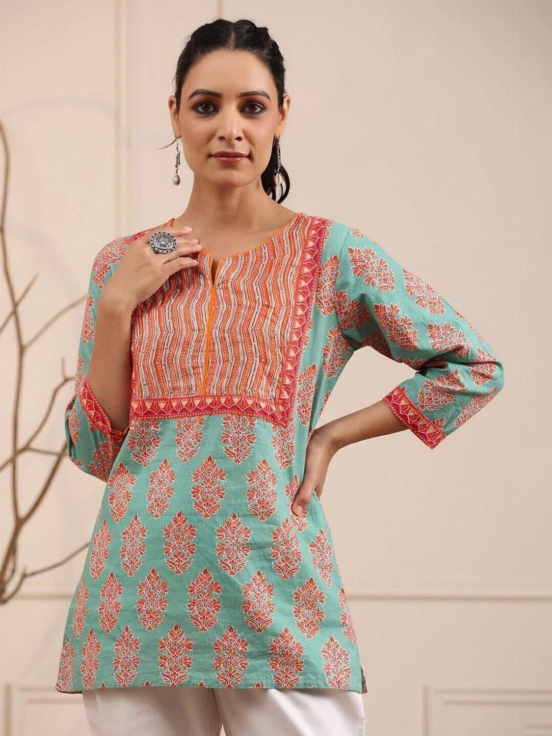Image of SHAKUDI FASHION Printed Viscose Rayon Straight Kurta for Women (Light Green)