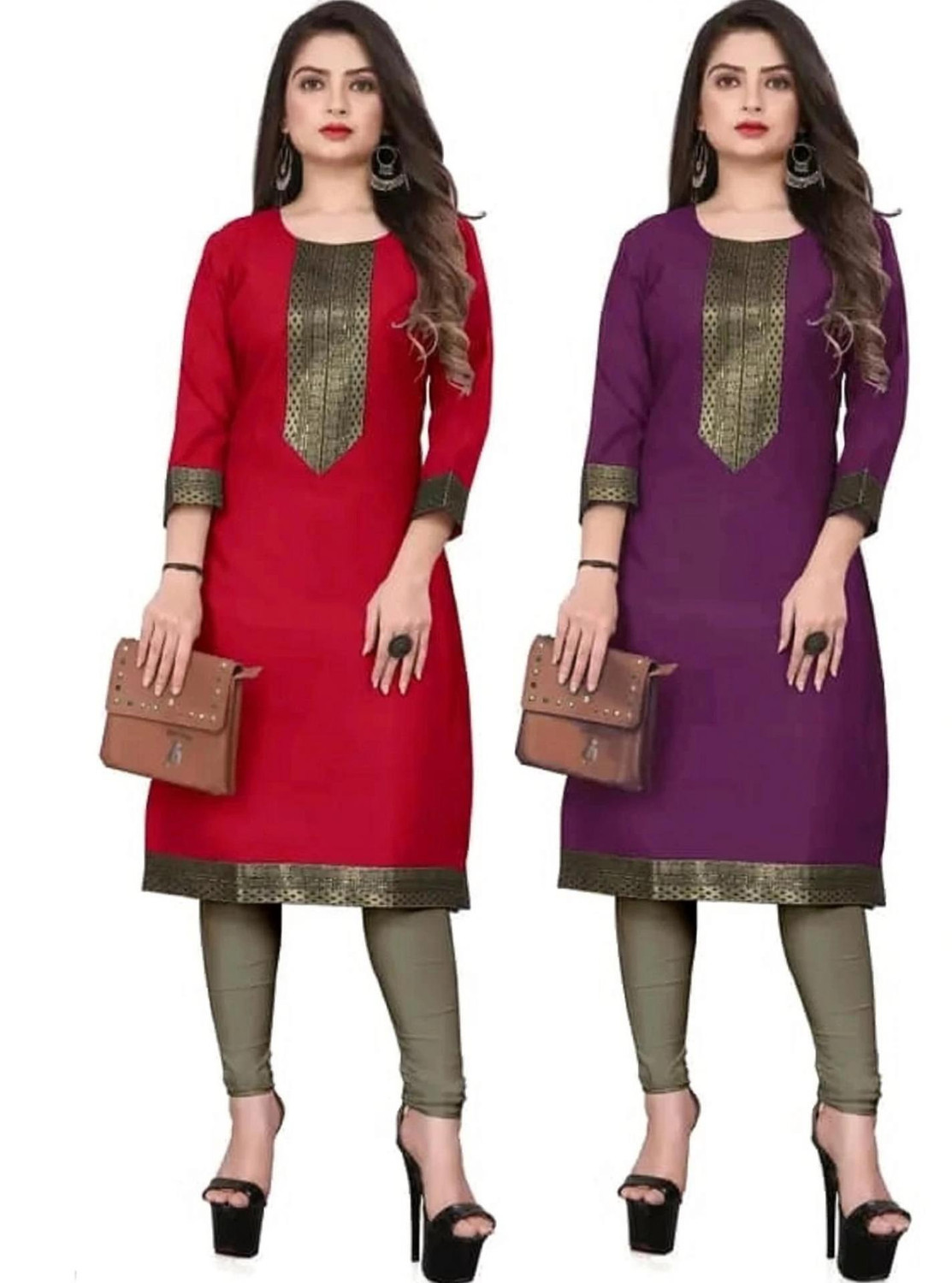 Image of Madfury Printed Pure Cotton Straight Kurta for Women (Red)