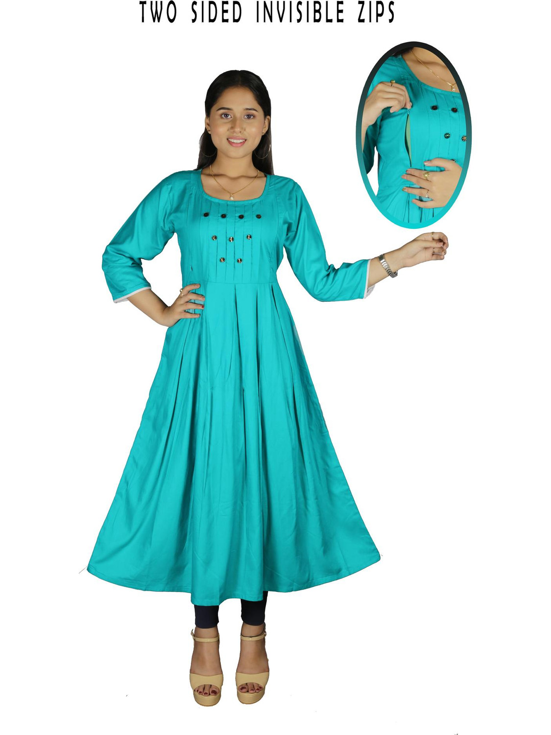 Image of HINDVA FASHION Embroidered Viscose Rayon Anarkali Kurta for Women (Pink, Blue)