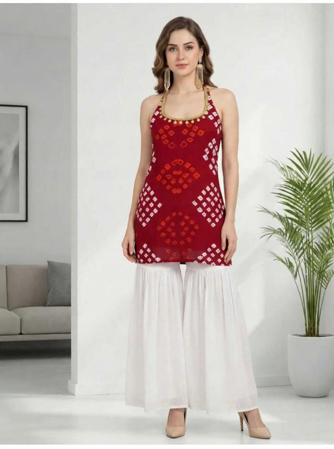 Image of Radhegovind Creation Printed Viscose Rayon Straight Kurta for Women (Maroon)